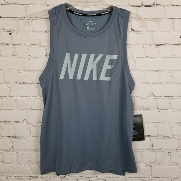 Nike|NWT Run Gray Holographic Logo Mesh Back Tank - Picture 3 of 8